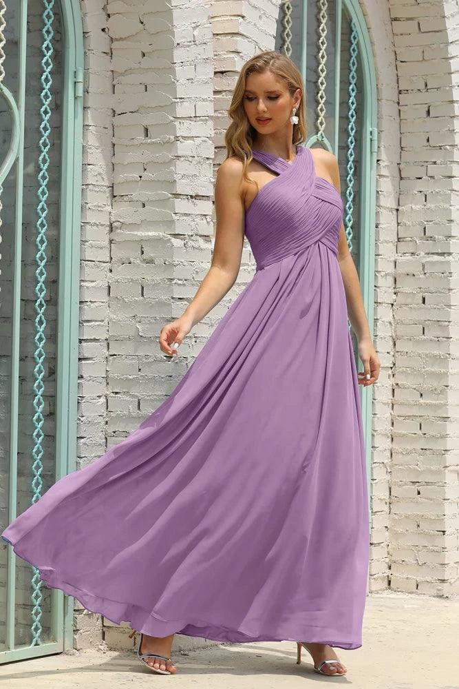 Numbersea Women Halter Chiffon Bridesmaid Dress A-line Long Formal Prom Gown SEA28015 by numbersea