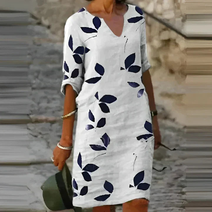 Edna Chic Stunning Summer Dress with Leaf Print for Women Evening Wear Edit
