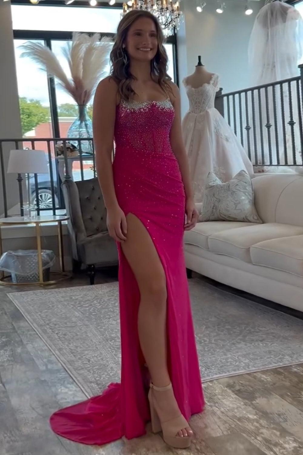 Mermaid Black Prom Dress Spaghetti Straps Corset Long Formal Dress With Slit
