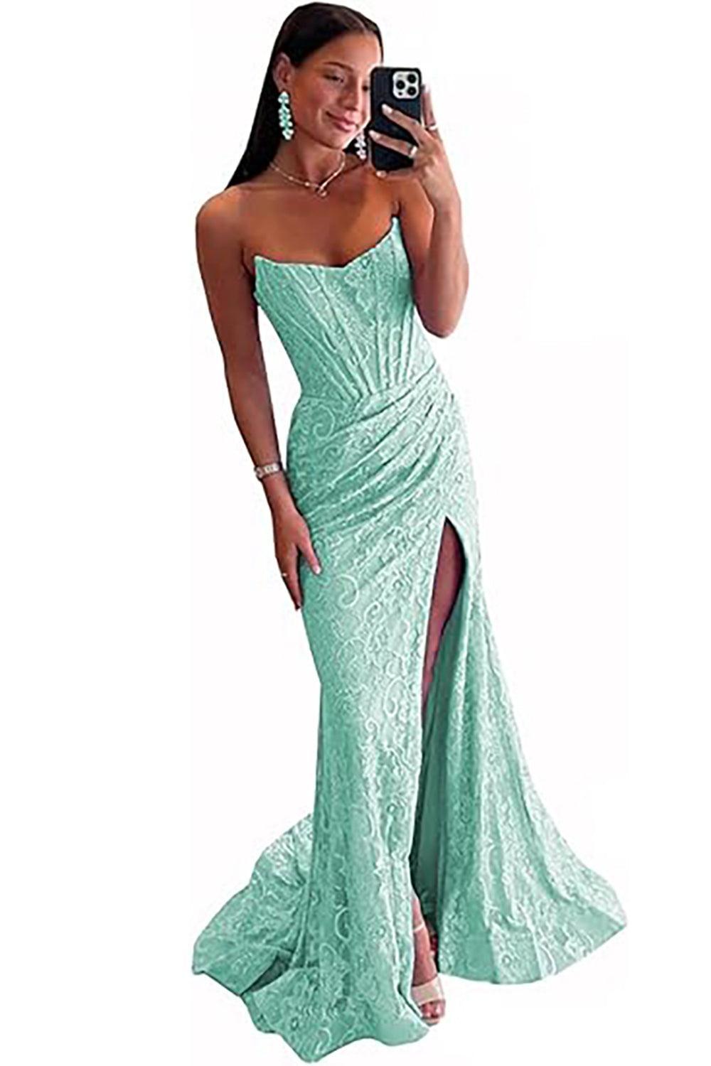 Mermaid Lilac Prom Dress Strapless Corset Formal Dress With Appliques
