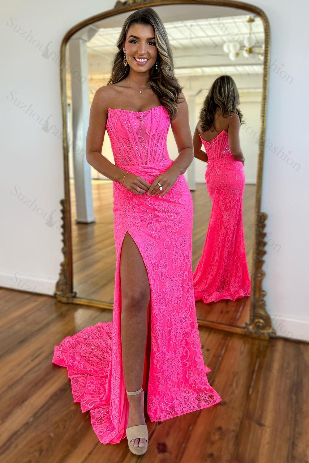 Mermaid Lilac Prom Dress Strapless Corset Formal Dress With Appliques