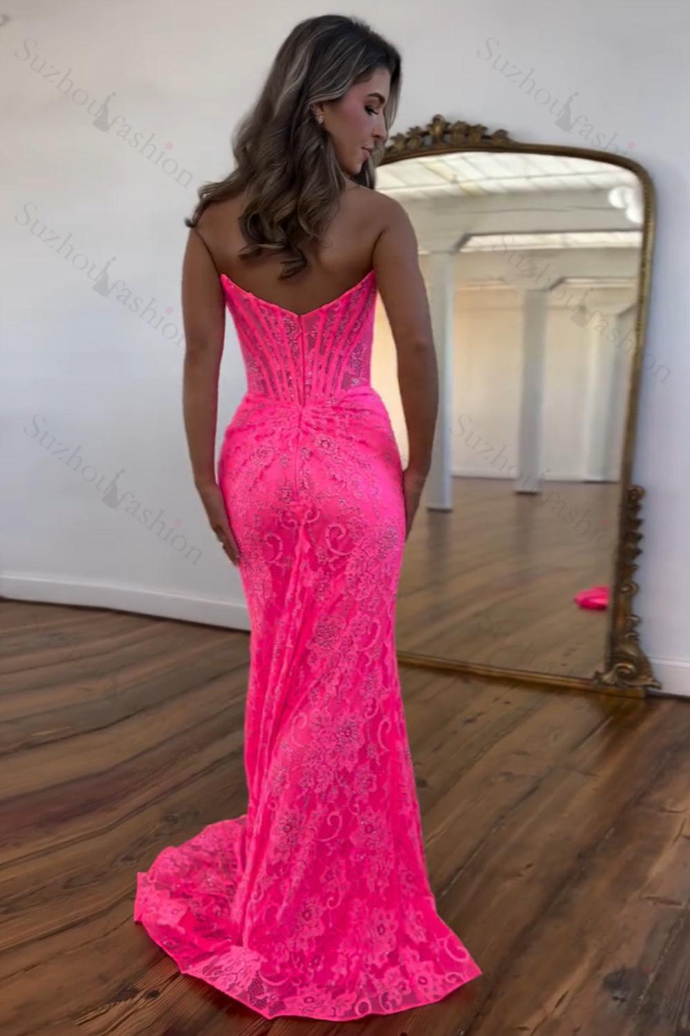 Mermaid Lilac Prom Dress Strapless Corset Formal Dress With Appliques