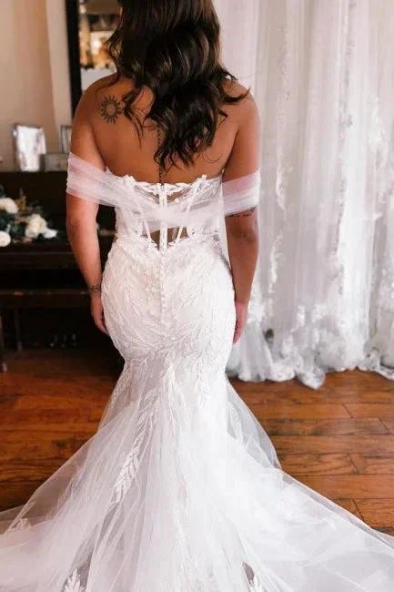 Mermaid Floor-Length Sweetheart Strapless Off-The-Shoulder Wedding Dresses with Appliques (ZD15749)
