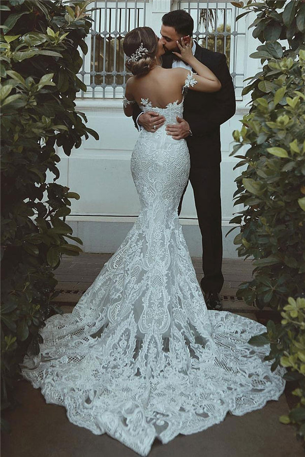 Mermaid Lace Beach Wedding Dress Sweetheart Bridal Gowns with Sleeve Decorations