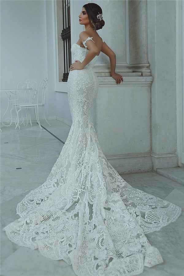 Mermaid Lace Beach Wedding Dress Sweetheart Bridal Gowns with Sleeve Decorations