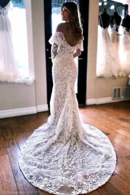 Mermaid Lace Long Sleeves Elegant Wedding Dress (ZD15710)