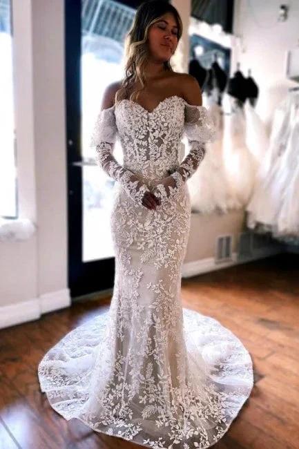 Mermaid Lace Long Sleeves Elegant Wedding Dress (ZD15710)