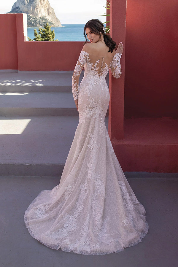 Mermaid Long Sleeve Off the Shoulder Beach Wedding Dress