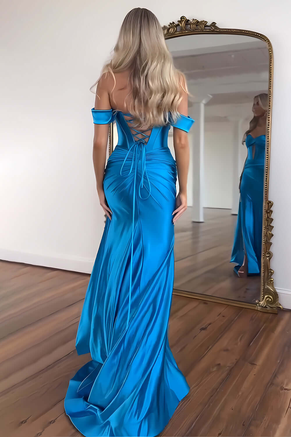Emerald Green Prom Dress Off The Shoulder Mermaid Long Formal Dress With Slit
