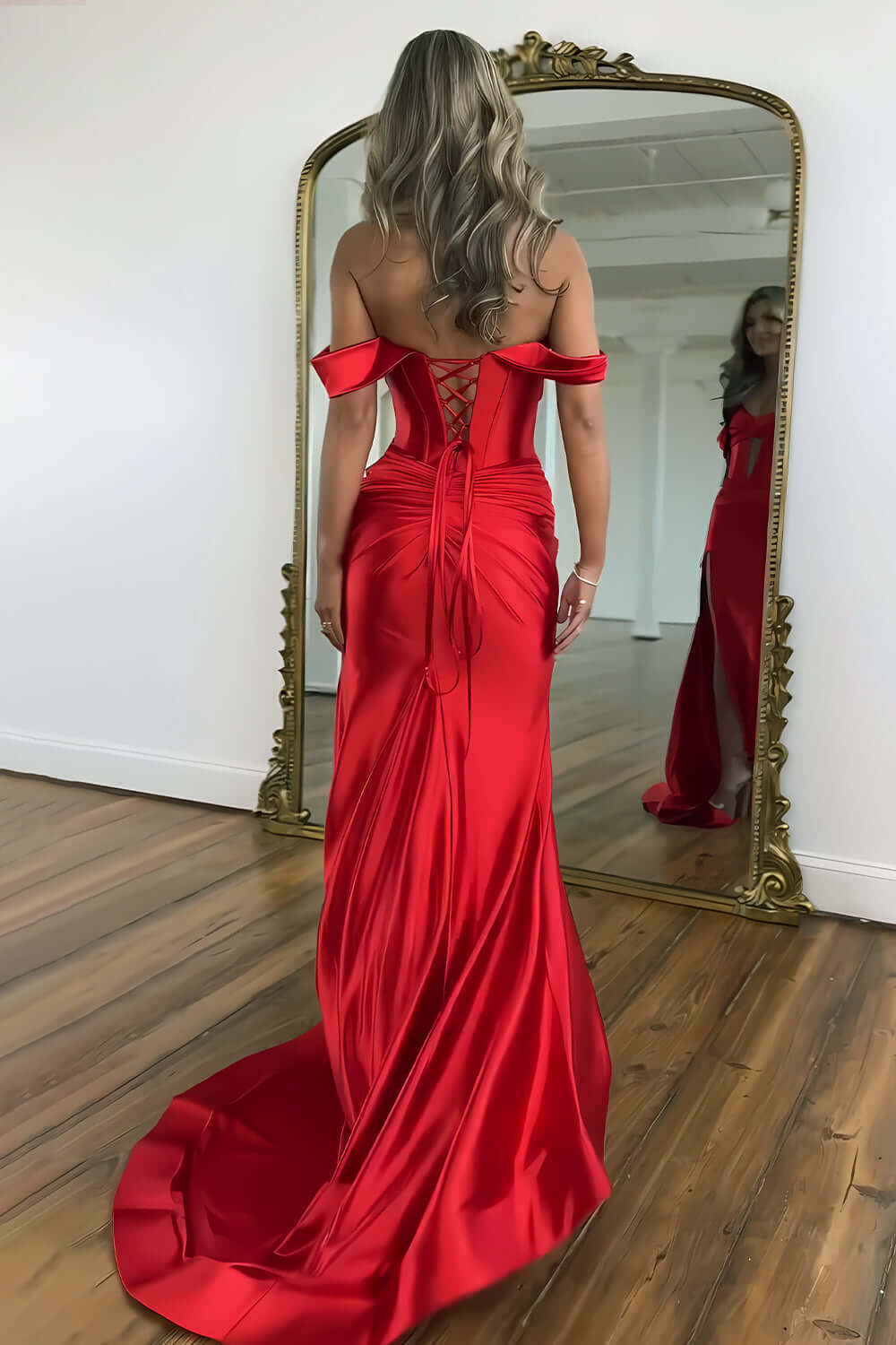 Emerald Green Prom Dress Off The Shoulder Mermaid Long Formal Dress With Slit