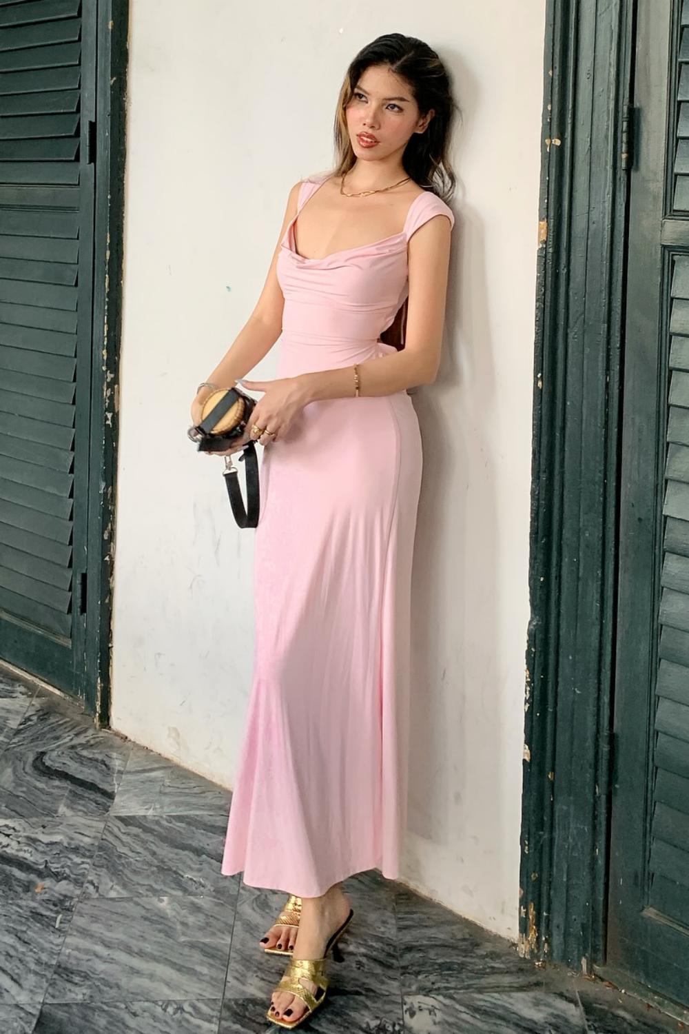 Mermaid Off The Shoulder Pink Long Prom Dress With Criss Cross Back Formal Evening Gown