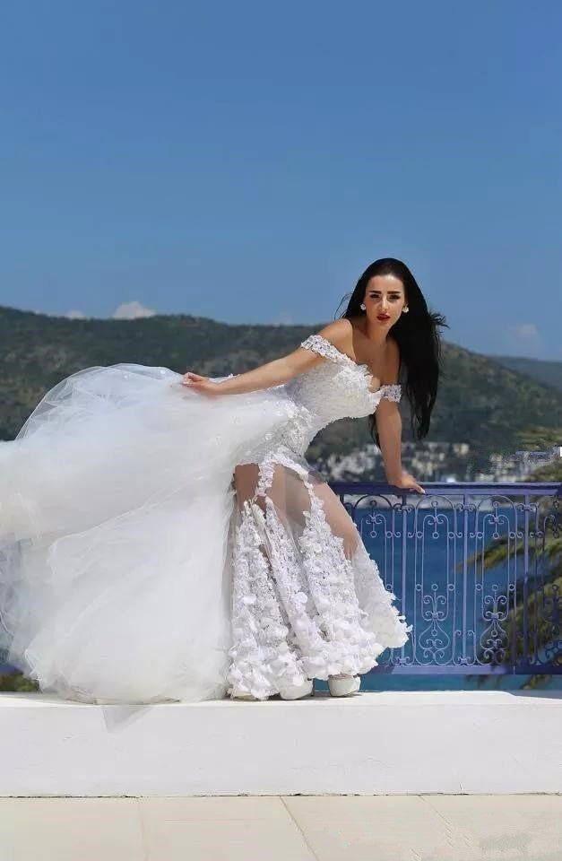Mermaid Off the Shoulder Lace Beach Wedding Dress New Arrival Detachable Train Summer Bridal Gown MH060