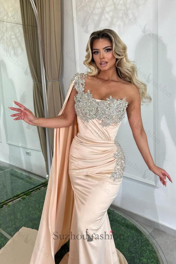 Mermaid One Shoulder Beading Sleeveless Formal Dress