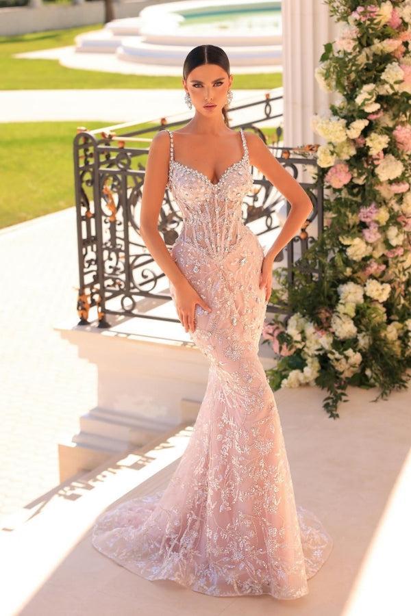Mermaid Prom Dress Spaghetti Straps Lace Beading Sleeveless Formal Dress