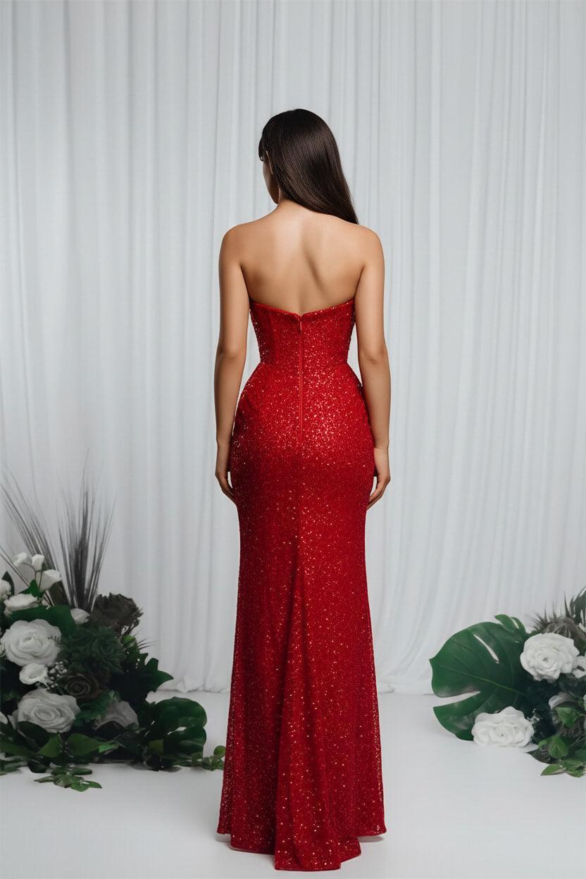 Strapless Sleeveless Mermaid Evening Formal Dress With High Split Pleated