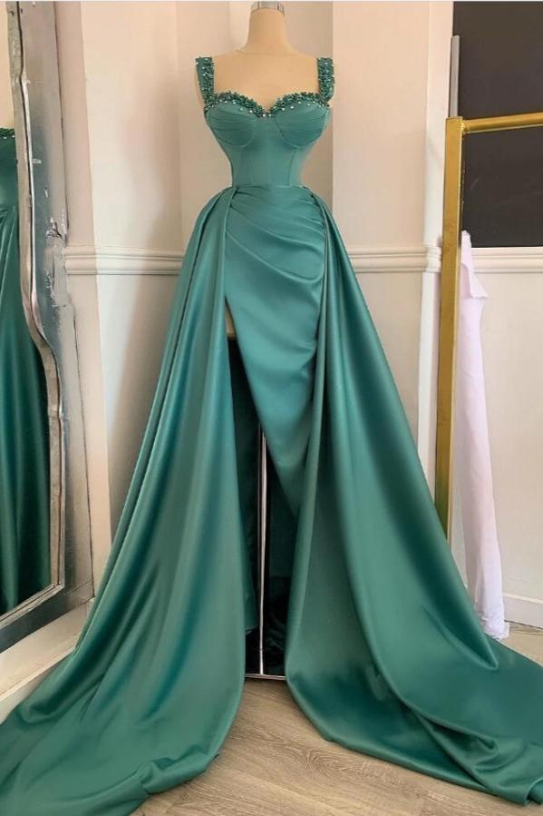 Mermaid Prom Dress Straps Sweetheart Sleeveless Beadings Evening Formal Dress With Side Split