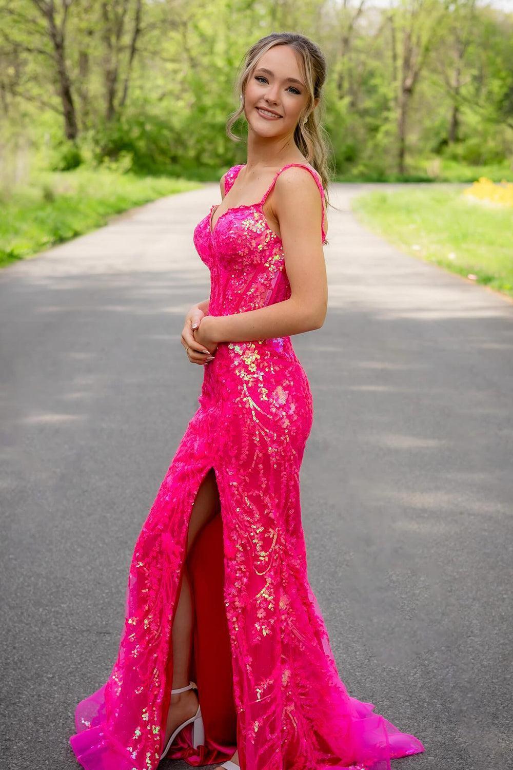 Mermaid Red Prom Dress Long Appliqued Formal Dress With Slit