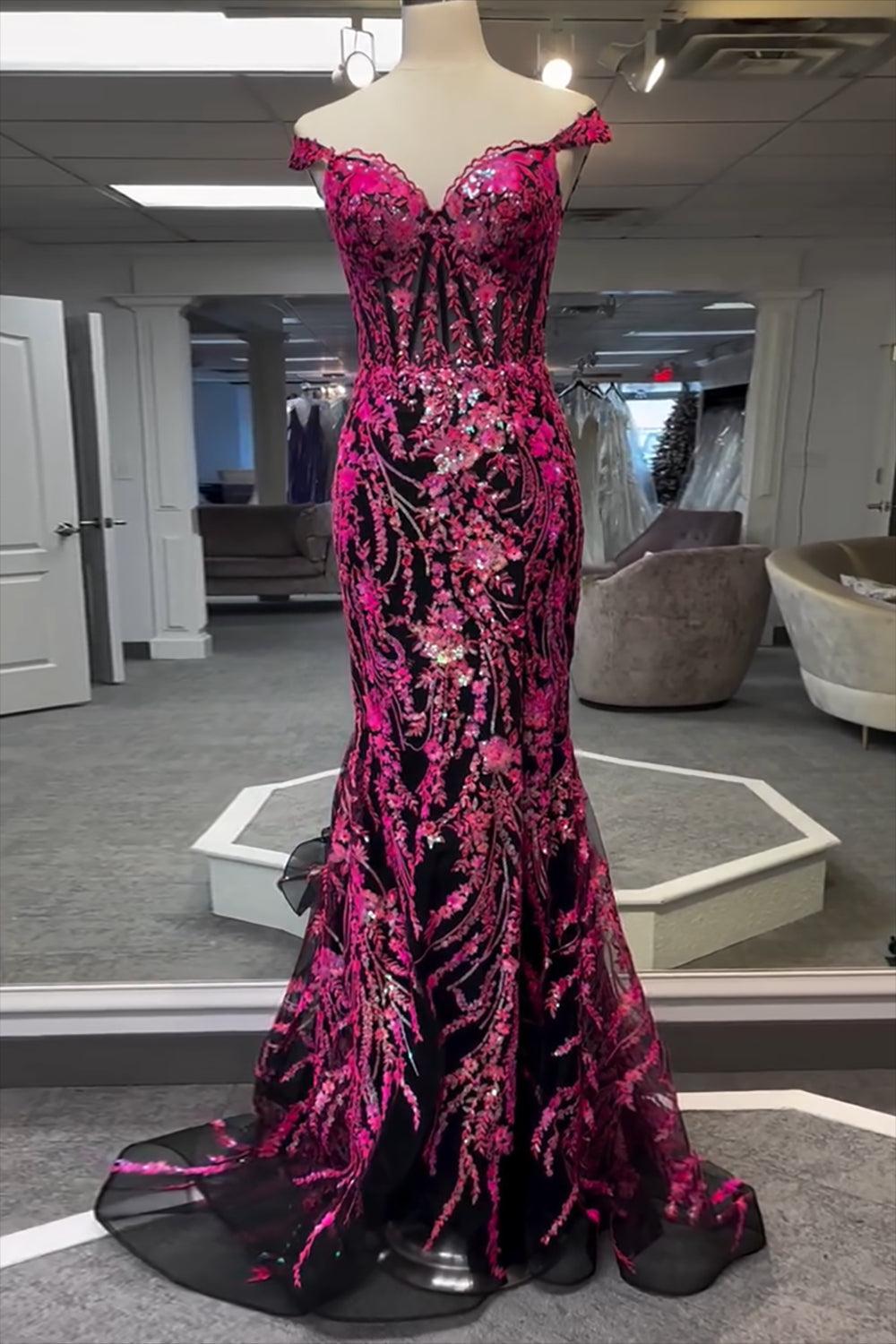 Mermaid Red Prom Dress Long Appliqued Formal Dress With Slit