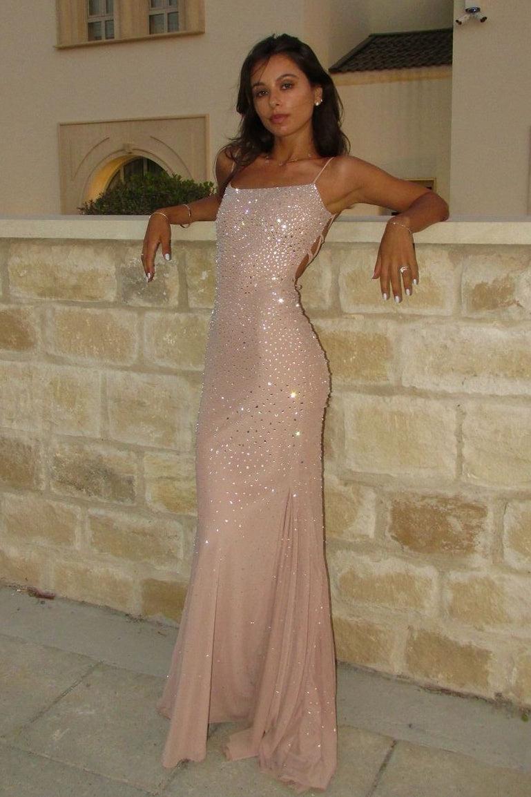 Suzhoufashion Mermaid Spaghetti Straps Light Champagne Long Party Dress With Beading Formal Evening Gown