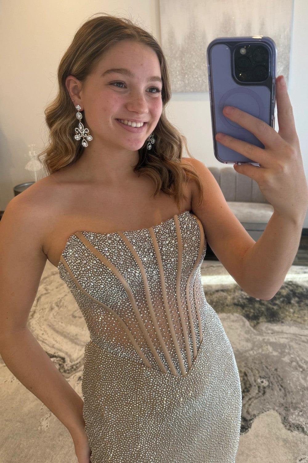 Mermaid Strapless Light Blue Corset Prom Dress With Beading Formal Evening Gown