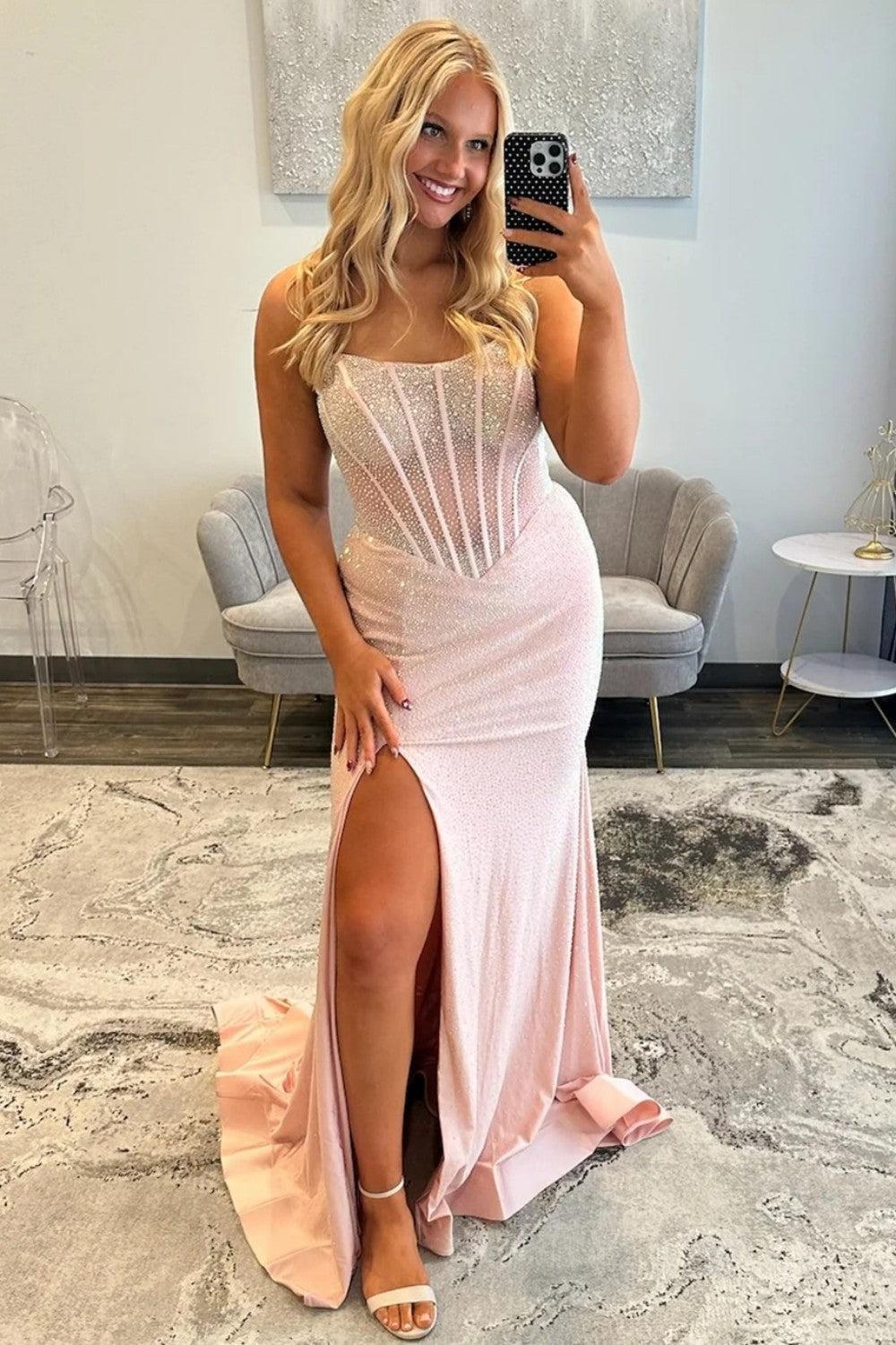 Mermaid Strapless Light Blue Corset Prom Dress With Beading Formal Evening Gown