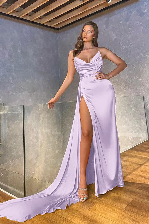 Mermaid Strapless Prom Dress Sleeveless Long Pleated Evening Formal Dress With High Split