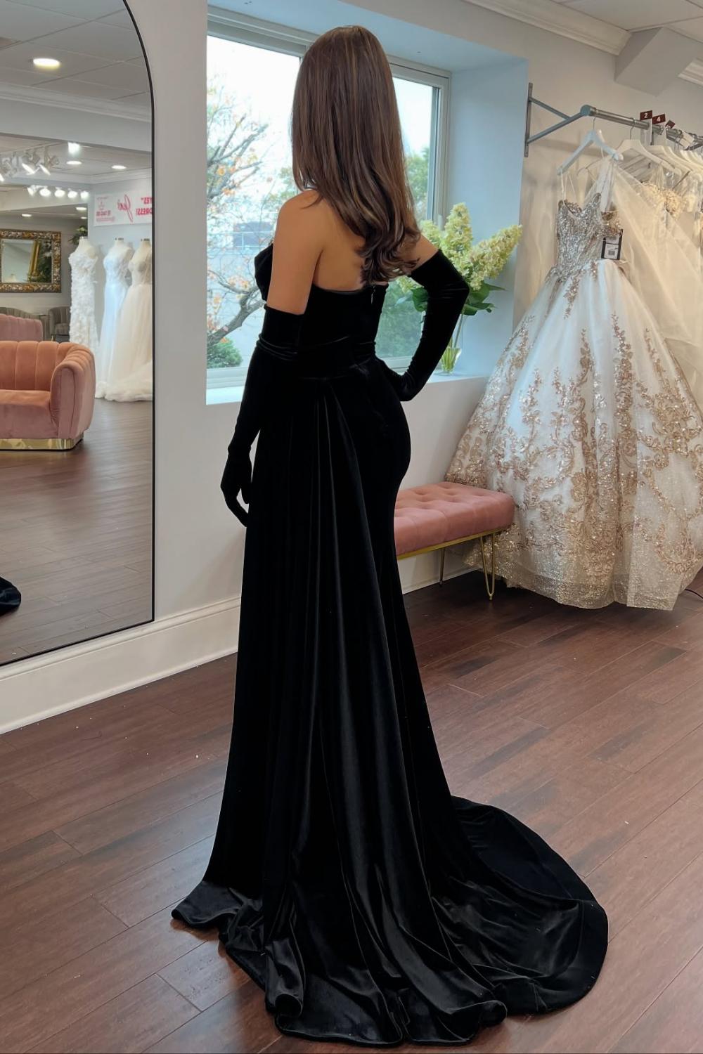 Mermaid Sweetheart Black Long Prom Dress With Split Front Beading Formal Evening Gown