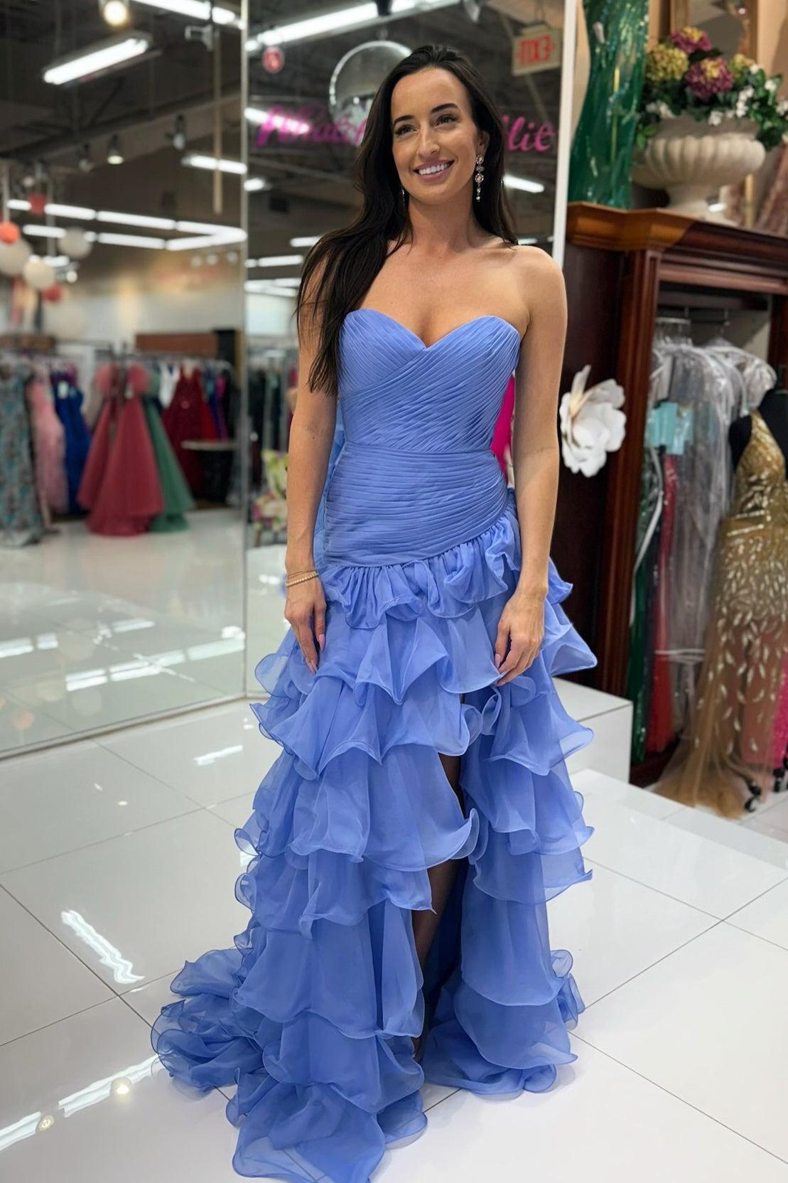 Mermaid Sweetheart Blue Long Prom Dress With Ruffles Formal Evening Gown