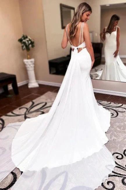 Mermaid Sweetheart Floor-Length Sleeveless Stain Wedding Dresses with Ruffles (ZD15621)