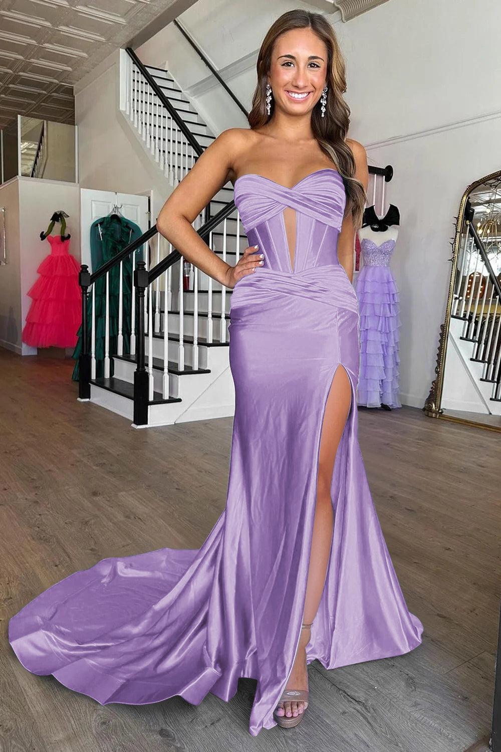Mermaid Yellow Prom Dress Sweetheart Long Formal Dress With Slit