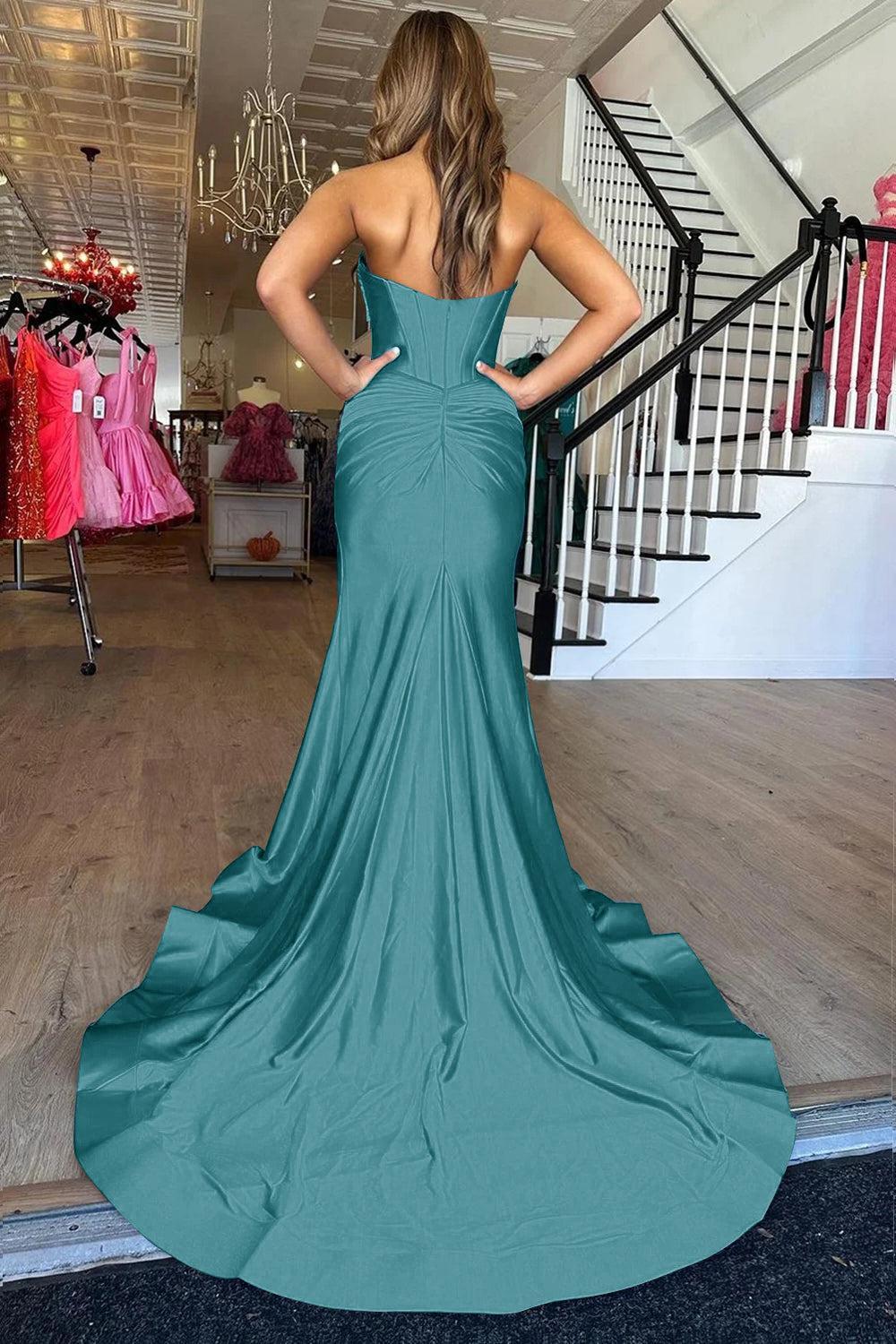 Mermaid Yellow Prom Dress Sweetheart Long Formal Dress With Slit