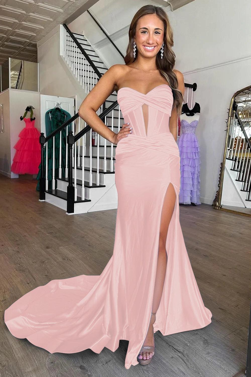 Mermaid Yellow Prom Dress Sweetheart Long Formal Dress With Slit