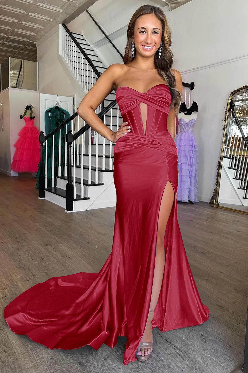 Mermaid Yellow Prom Dress Sweetheart Long Formal Dress With Slit