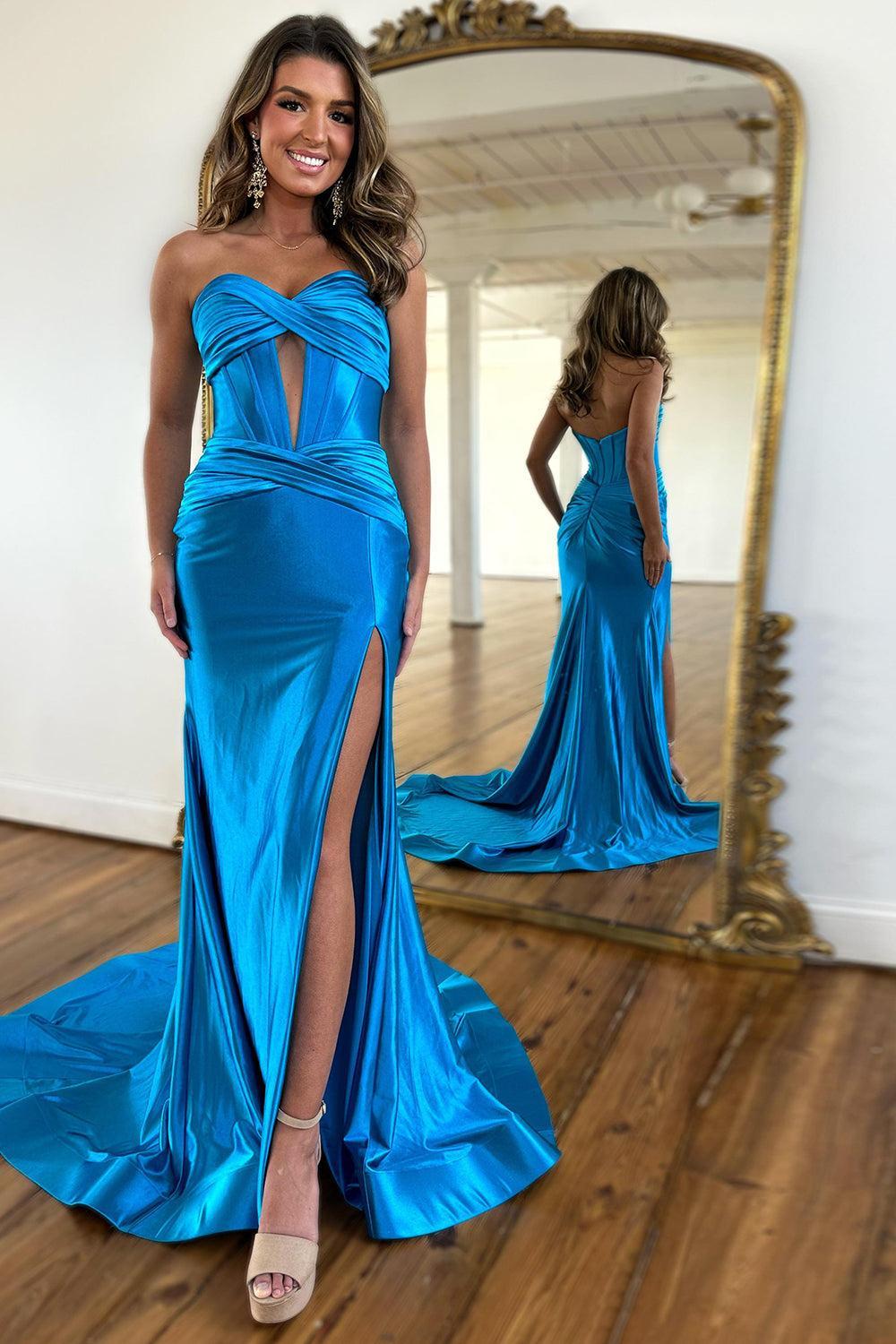 Mermaid Yellow Prom Dress Sweetheart Long Formal Dress With Slit