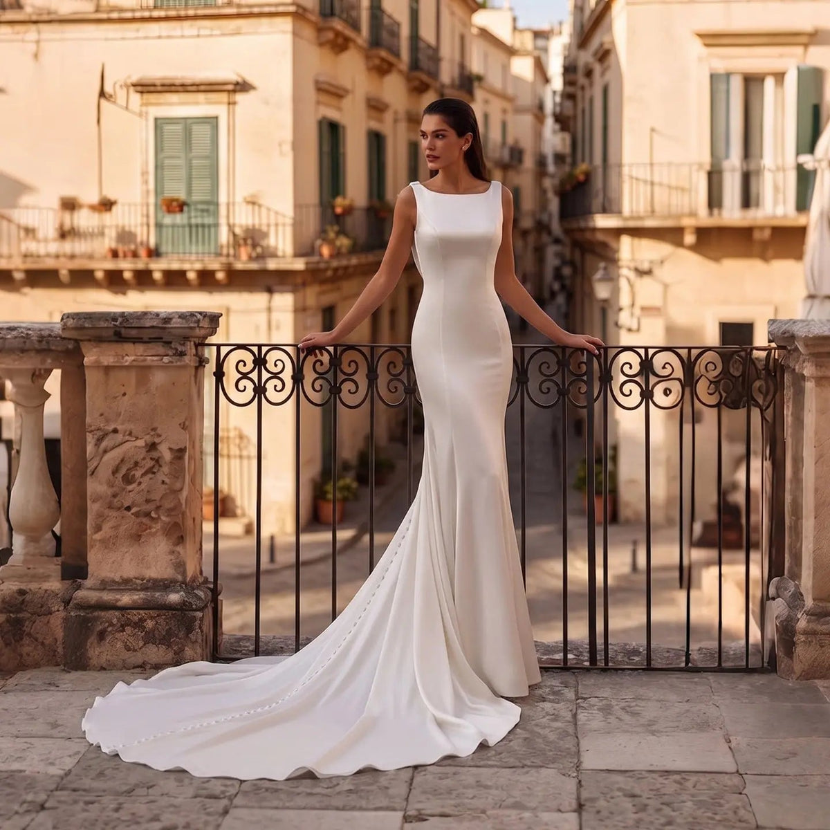 Romantic White Sleeveless Satin Wedding Dress with Low Back ZP052