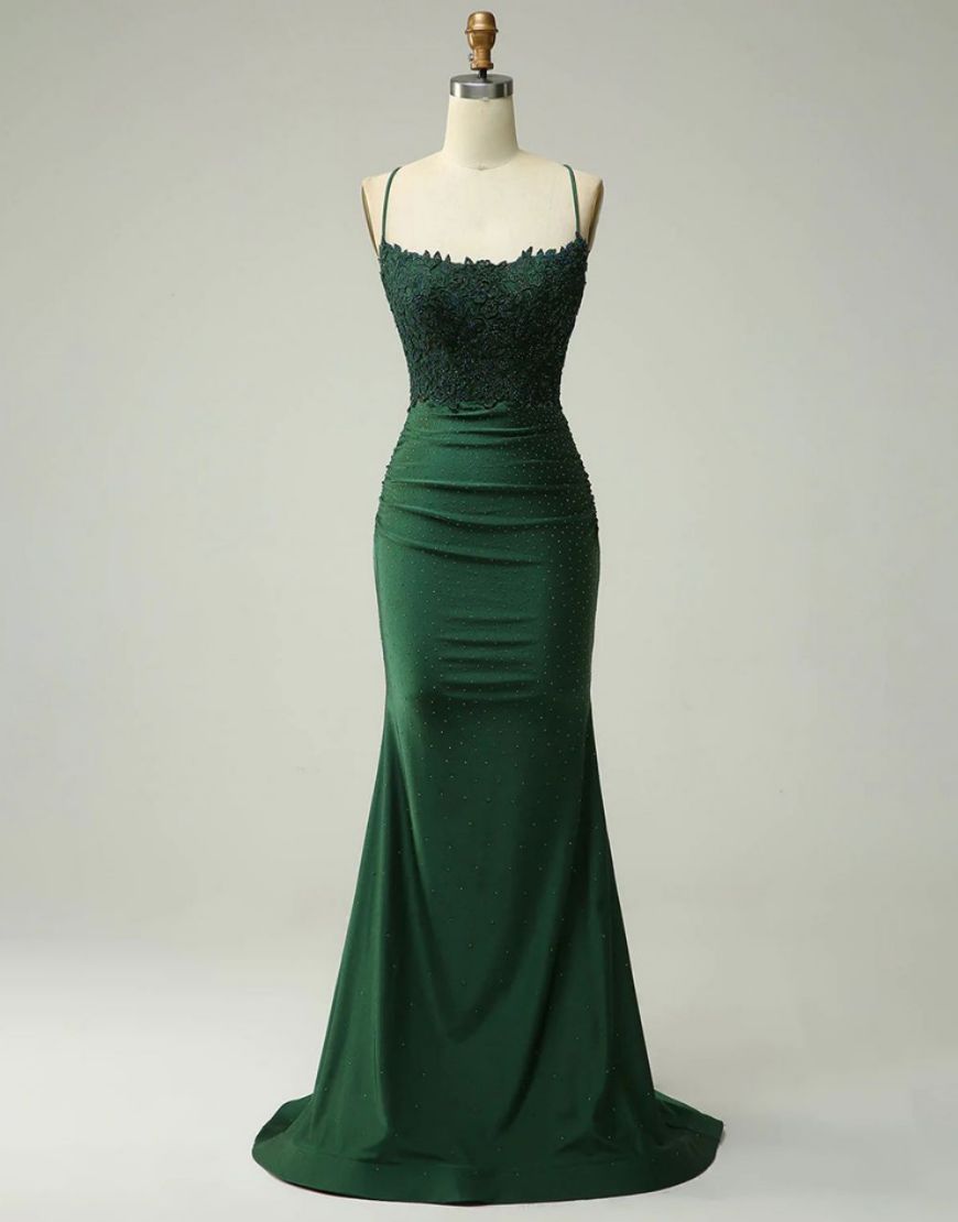 Mermaid Elastic Satin Spaghetti Straps Prom Dress - View 4 | VelvetHem