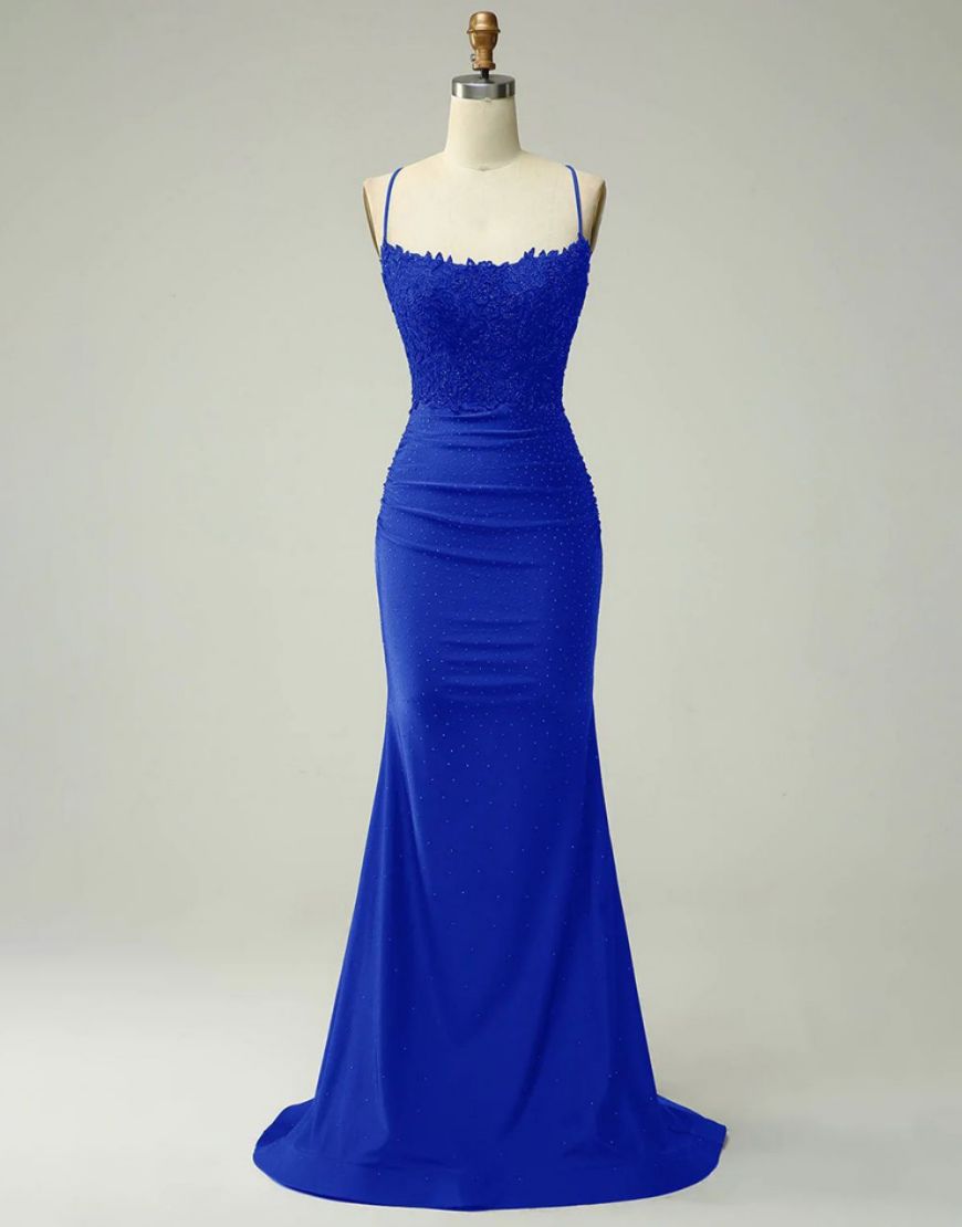 Mermaid Elastic Satin Spaghetti Straps Prom Dress - View 10 | VelvetHem