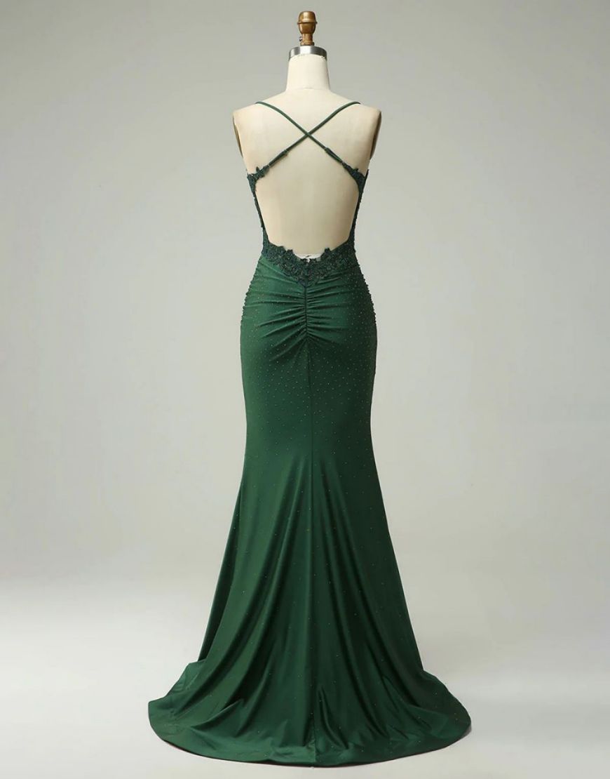 Mermaid Elastic Satin Spaghetti Straps Prom Dress - View 5 | VelvetHem