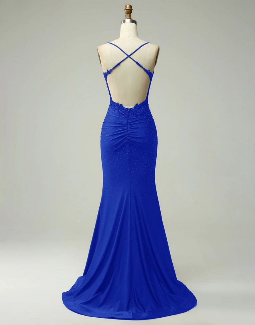 Mermaid Elastic Satin Spaghetti Straps Prom Dress - View 11 | VelvetHem