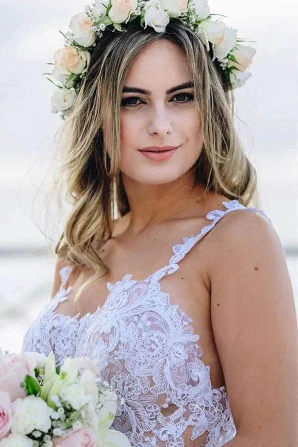 Mermaid Spaghetti Straps Lace Wedding Dress Beach Bridal Gown (ZD16174)