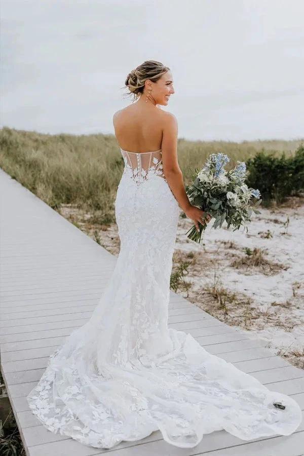 Mermaid Sweetheart Tulle Appliques Long Sleeve Wedding Dress (ZD16099)