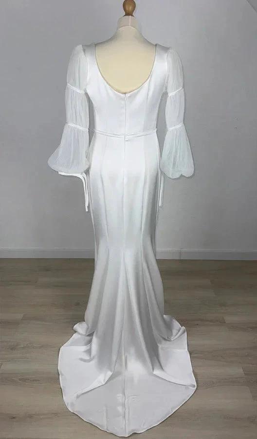 Mermaid White Square Neck Long Sleeves Wedding Dress (ZD16070)