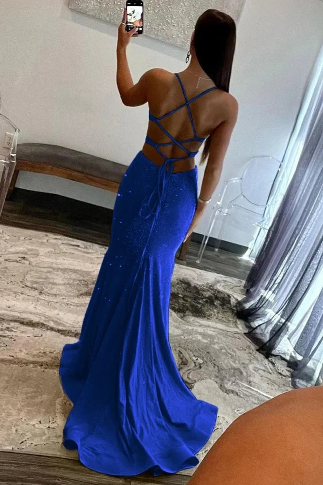 Yellow Mermaid Cutout Waist Lace Up Corset Long Beaded Prom Dress - View 8 | VelvetHem