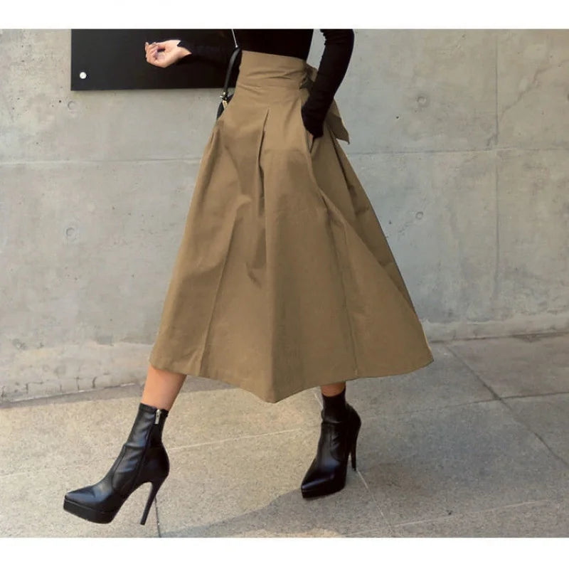 DressBetty - Military Green Solid Elegant High Waist Bow Slim Skirt - View 2 | VelvetHem