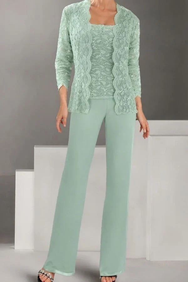 Mint Green Mother of the Bride Pantsuit 3/4 Sleeve Wedding Guest Dress Pantsuit