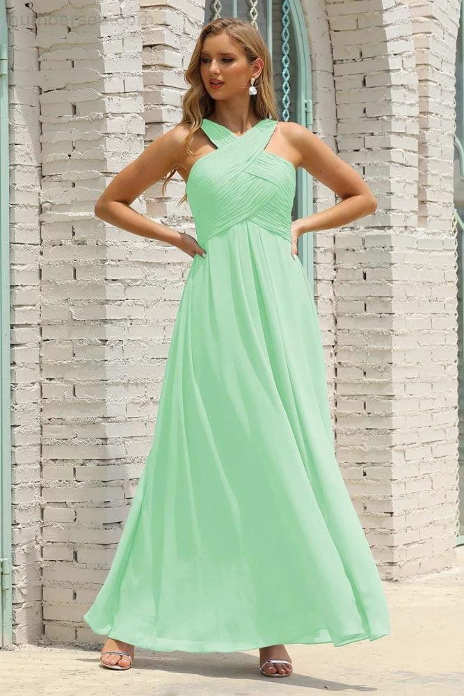 ZapDress Women Halter Chiffon Bridesmaid Dress A-line Long Formal Prom Gown (ZD17050)