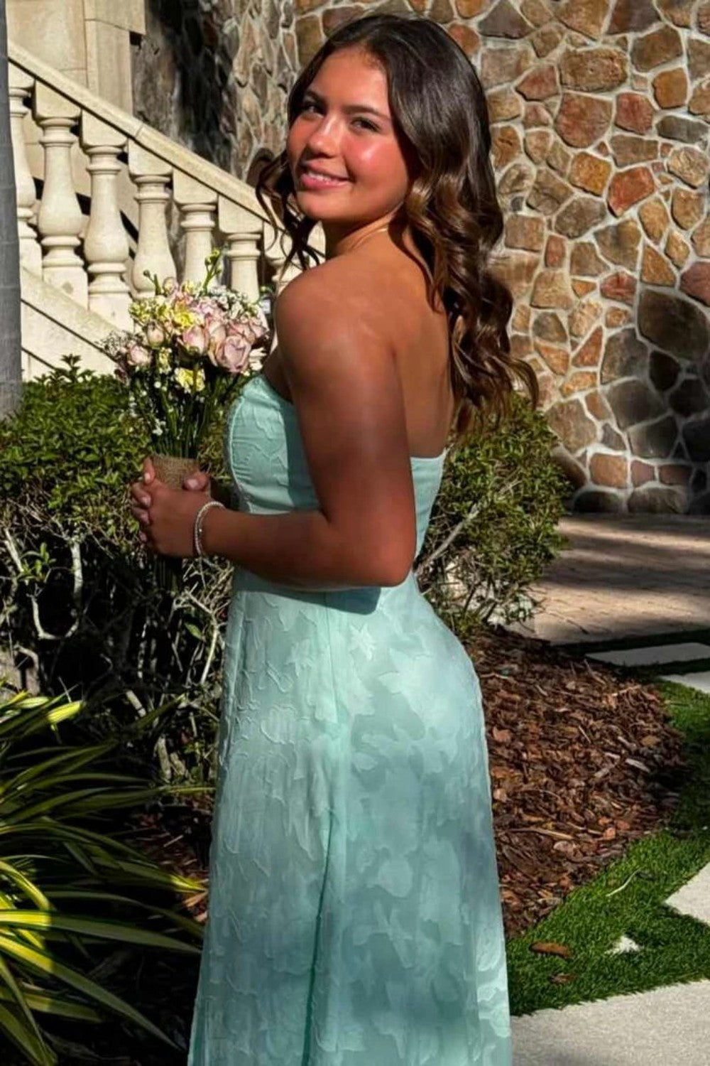 Beautiful A Line Sweetheart Mint Green Long Prom Dress with Split Front - View 4 | VelvetHem