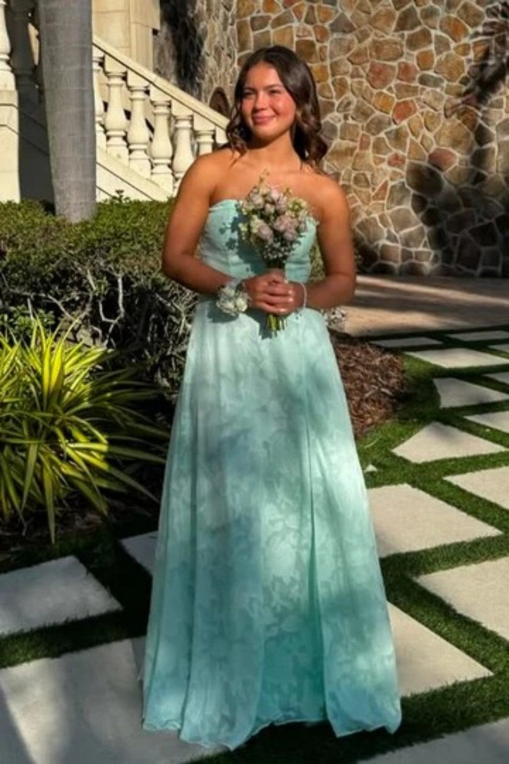 Beautiful A Line Sweetheart Mint Green Long Prom Dress with Split Front - View 5 | VelvetHem