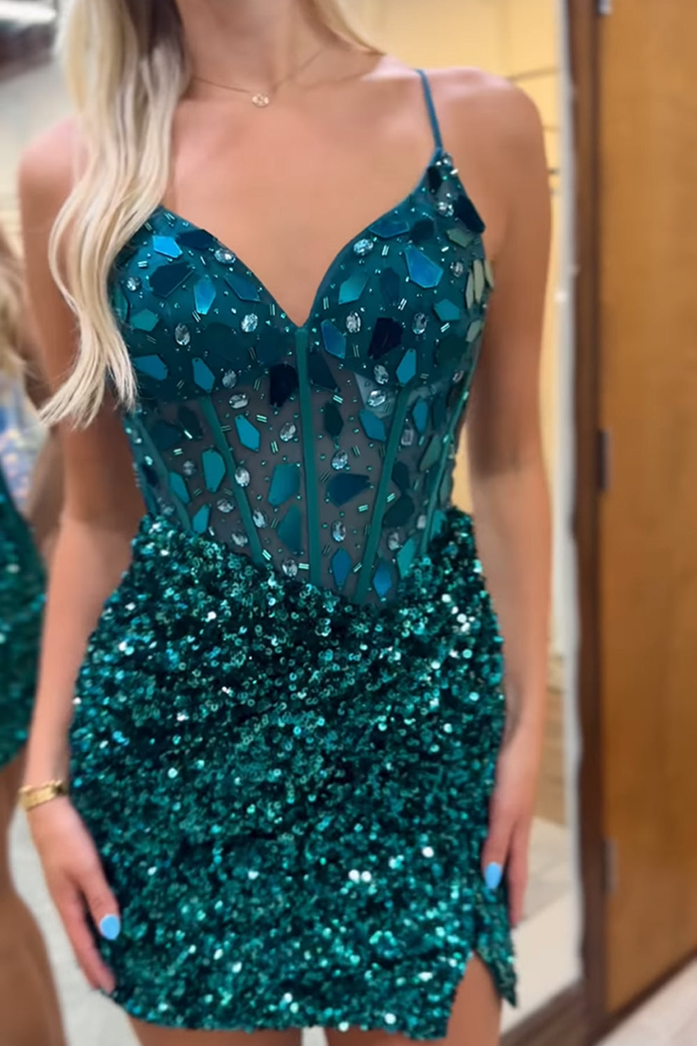 Mirror Peacock Blue Homecoming Dresses Corset Tight Short Hoco Dress