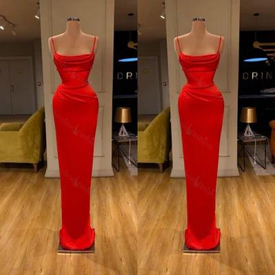 Modern Long Red Spaghetti Straps Mermaid Sleeveless Prom Dress
